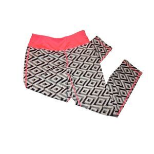 DANSKIN NOW girls medium 7-8 black white pink geo print athletic leggings